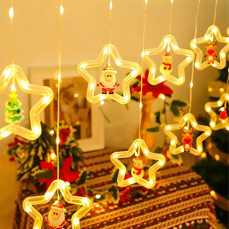 Christmas LED Lights with Santa, Snowman, Reindeer & Christmas Tree – 10 Pendants