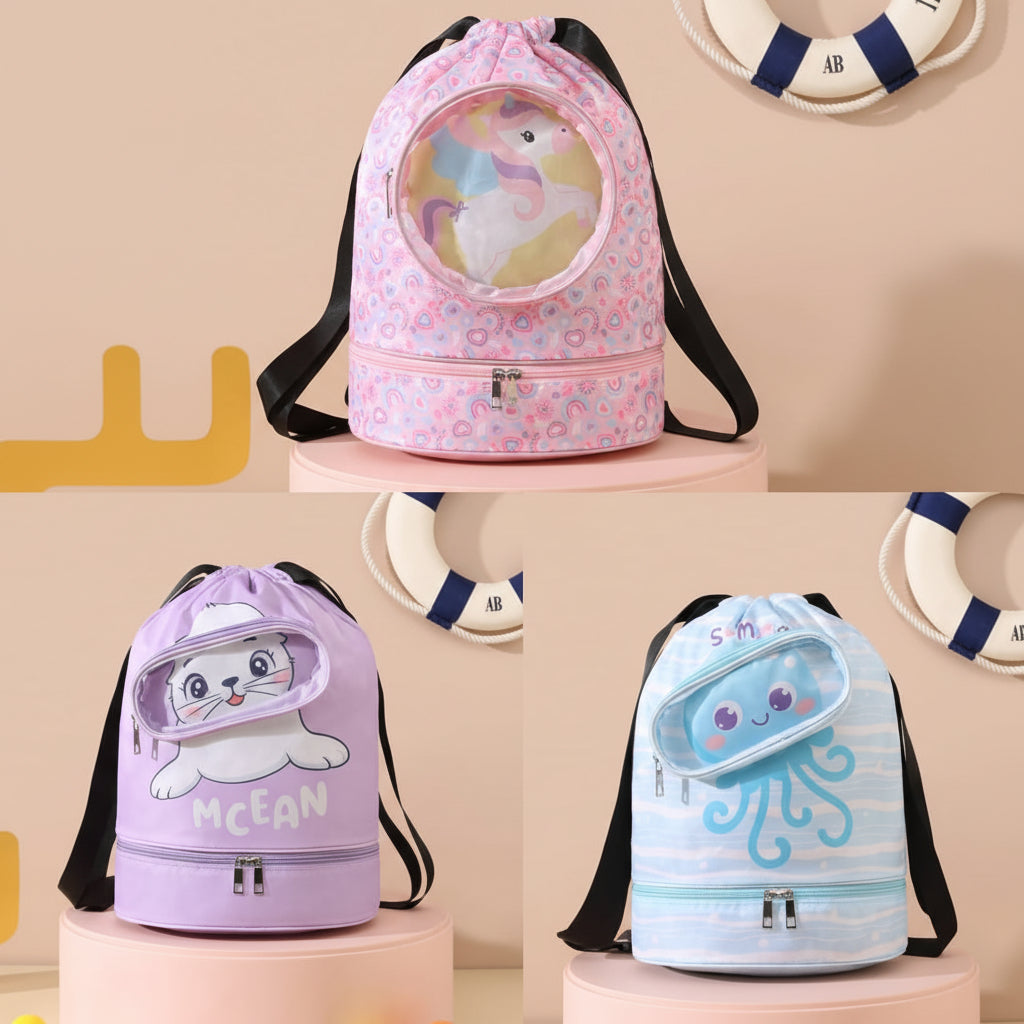 Premium Waterproof Kids Swimming Bag with Goggles Slot and Shoe Compartment – Durable Swim Bag for Children