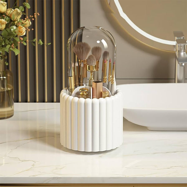 360° Rotating Makeup Brush Holder with Dustproof Lid
