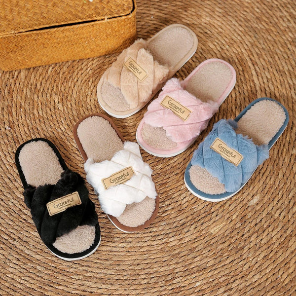 Gemelli Colllection casual open toe fluffy slippers soft sole winter home wear breathable indoor slippers non slip cosy footwear sizes 38-43