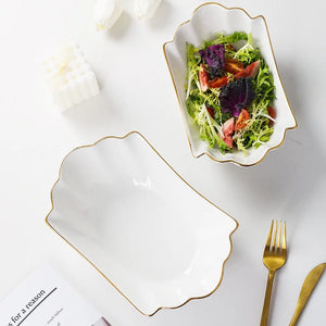 European gold trim ceramic bowl with elegant glazed finish