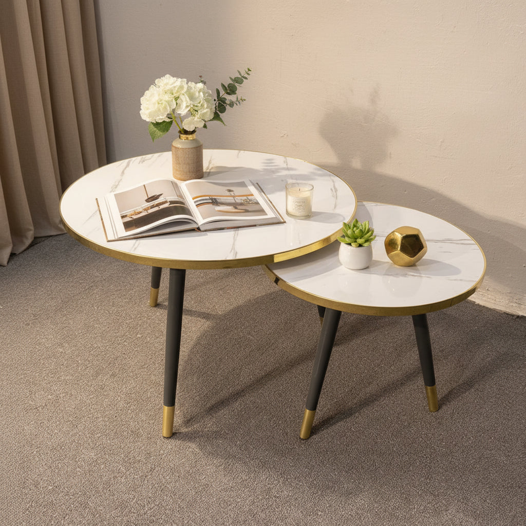 2-Piece Marble Top Nesting Side Table Set