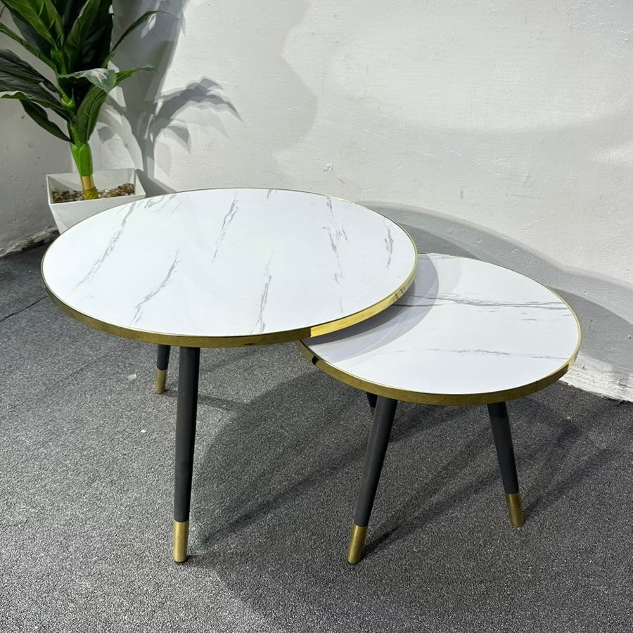 2-Piece Marble Top Nesting Side Table Set