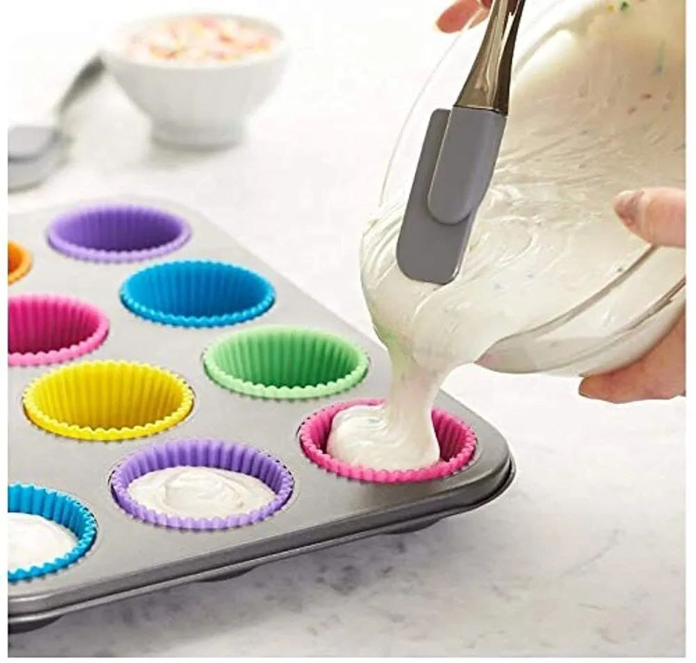 12pcs Silicone Reusable Cupcake Moulds – Baking Tray Set