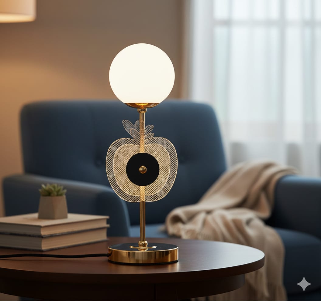 Table Lamp with White Glass Shade and Illuminated Centre