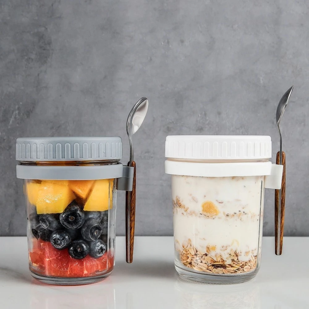 Gemelli Colllection 4pcs overnight oats jars set with spoon 300ml meal prep snack containers