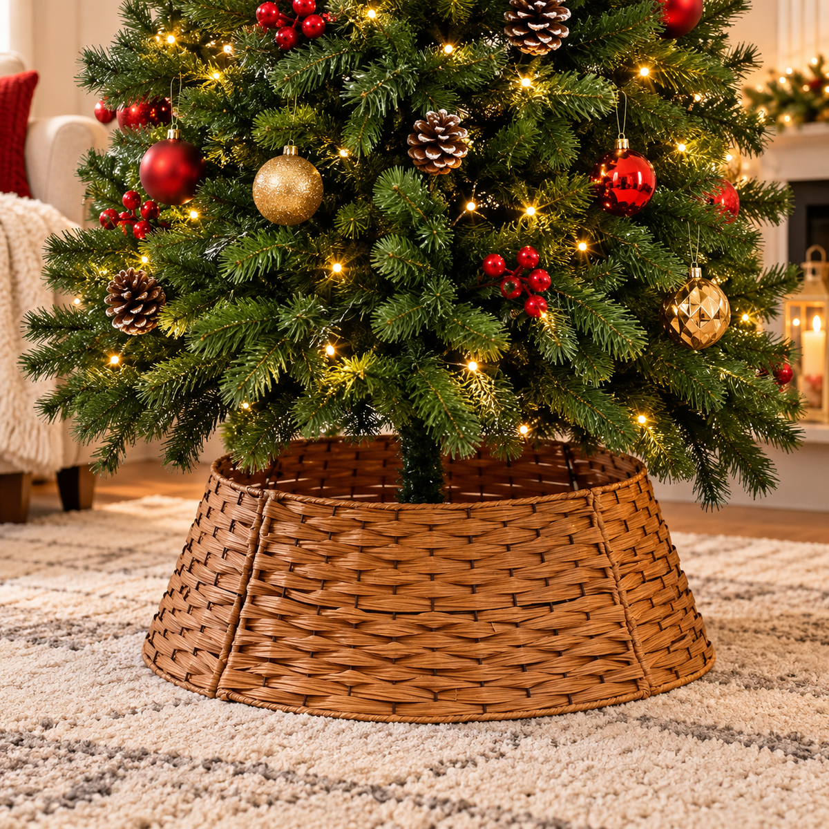 Rattan Christmas Tree Skirt Woven Tree Base Cover