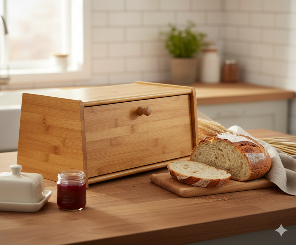 Wooden Bread Bin & Bamboo Spices Storage Box