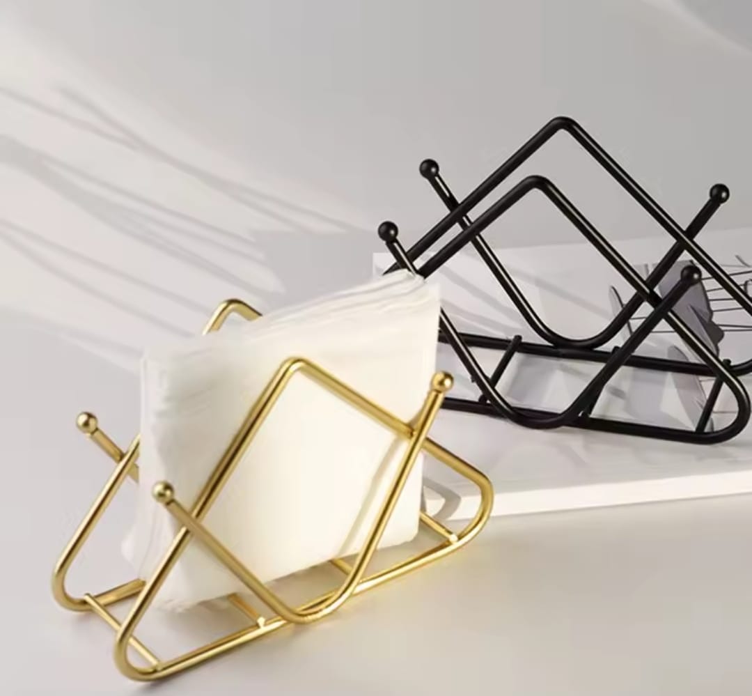 Gemelli Colllection metal tissue napkin holder geometric design rust resistant tissue box organizer gold black modern countertop tissue dispenser stylish napkin stand home office café restaurant table accessory elegant tissue storage holder modern metal serviette holder