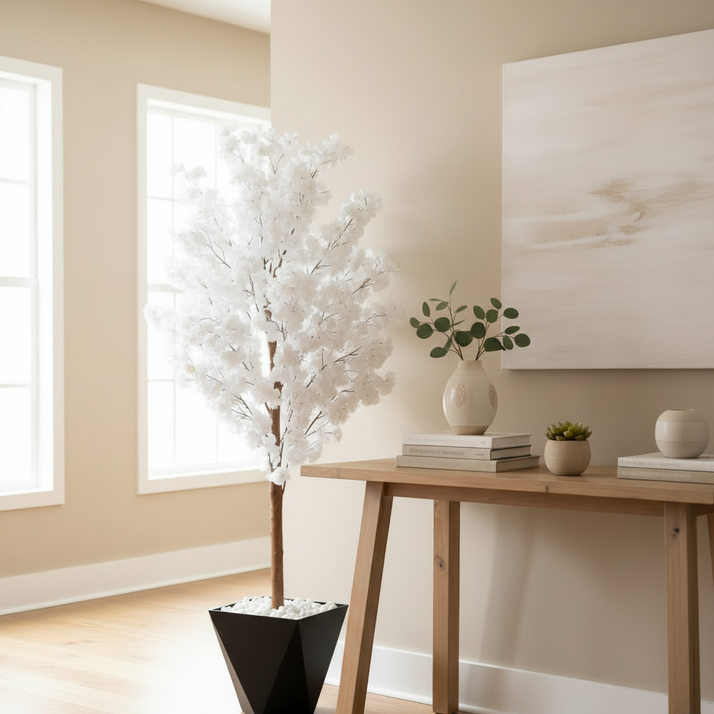 Artificial Cherry Blossom Plant with Vase and Pebbles – 150cm