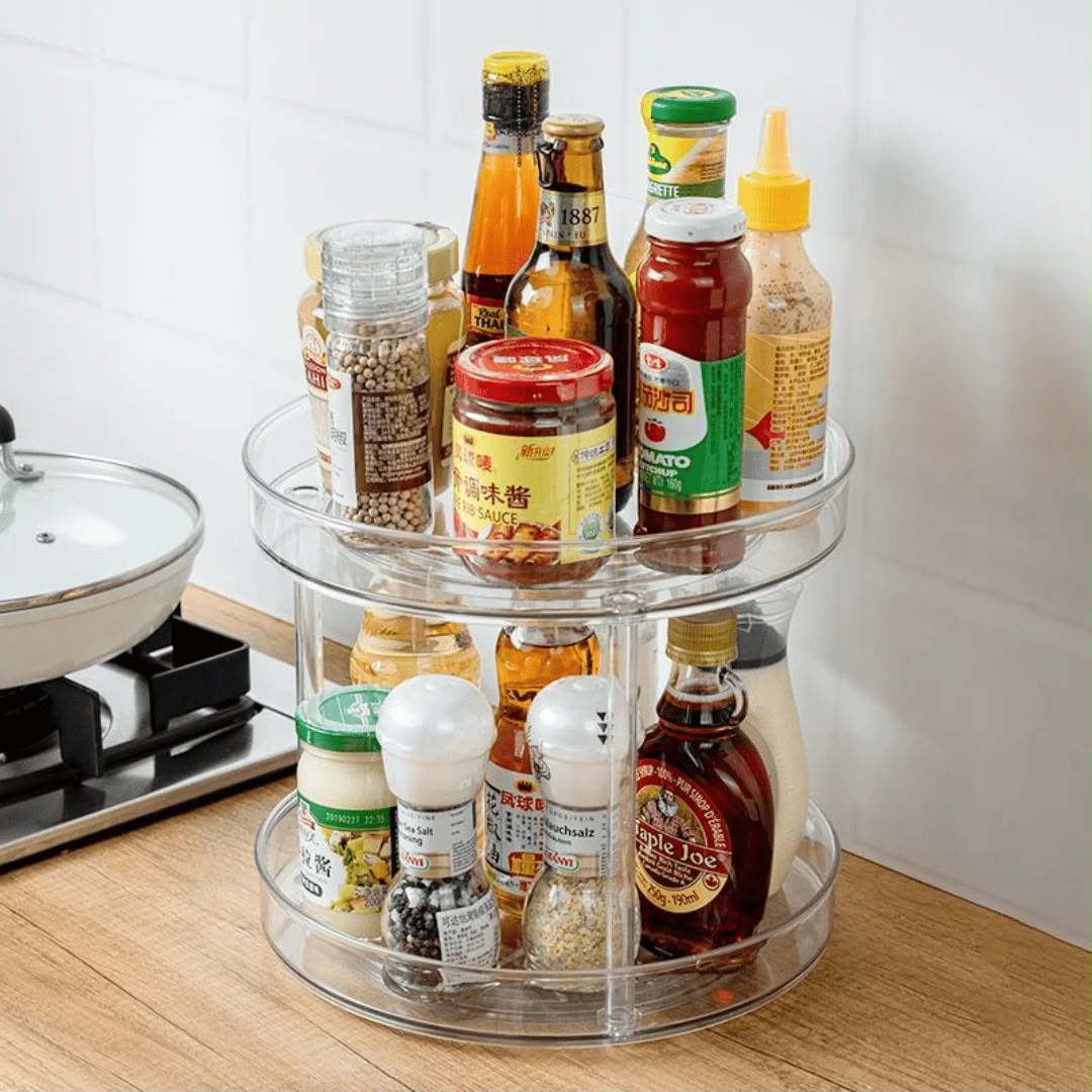 2 Layer 360° Rotating Cabinet Turntable Organiser