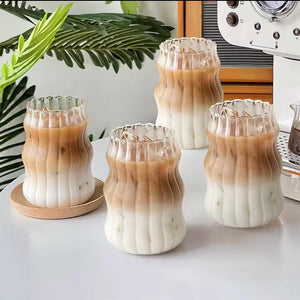 530ml ribbed glass tumbler with textured clear glass design for serving water juice coffee smoothies and other beverages