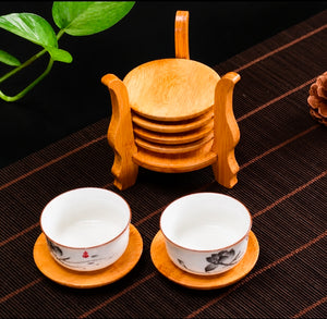 Gemelli Colllection creative bamboo coaster set modern cup coasters with storage rack wooden drink coasters table protection coffee mug coaster holder home office dining accessory