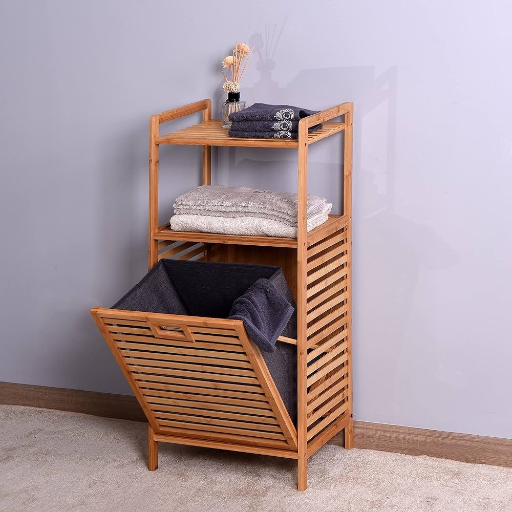 in 1 bamboo laundry hamper with storage shelf removable fabric liner natural water resistant bamboo laundry basket organiser 95x40x31cm