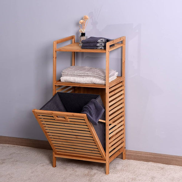 in 1 bamboo laundry hamper with storage shelf removable fabric liner natural water resistant bamboo laundry basket organiser 95x40x31cm