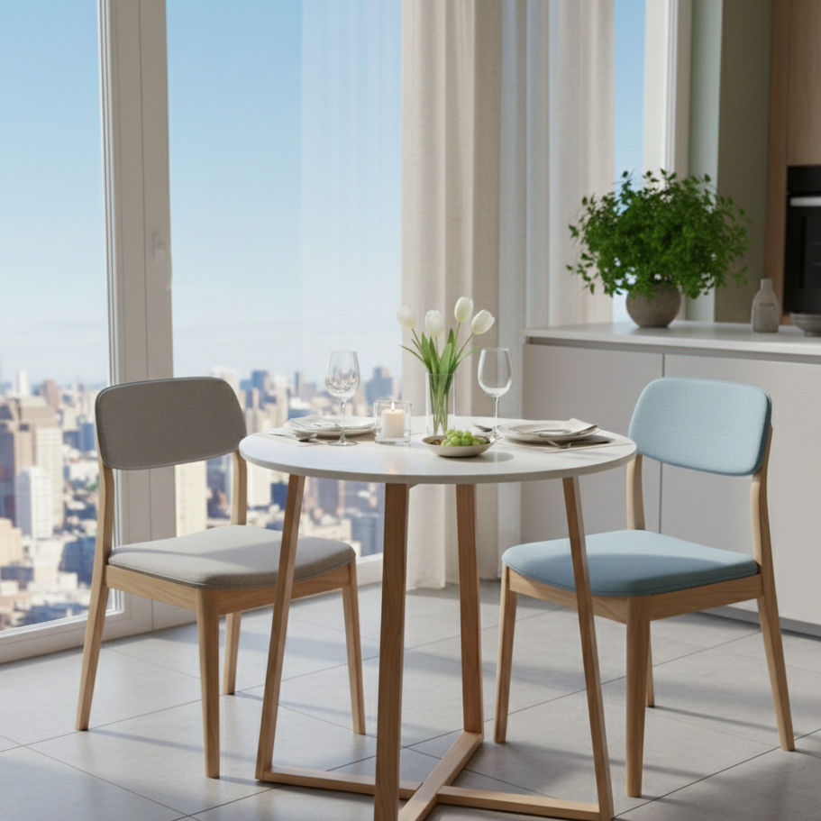 Round minimalist Eames dining table with 70 cm diameter and modern design