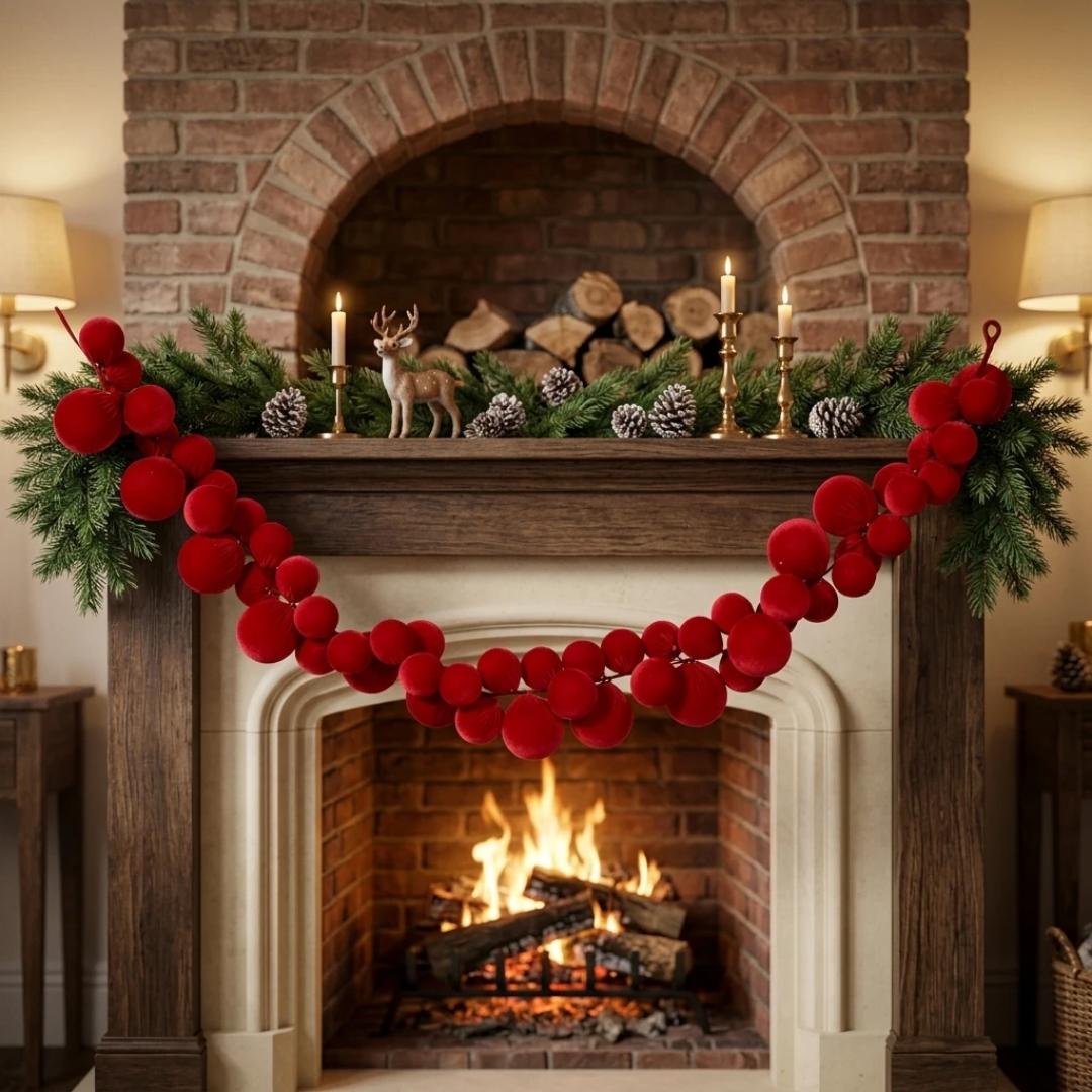Christmas Ball Vine Garland with Flocked Pendant 1.8M