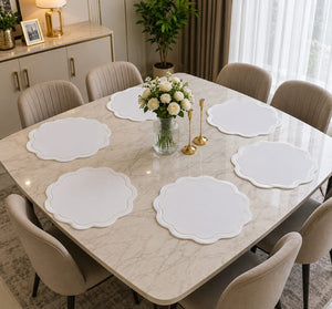 6-piece round faux leather PVC dining table mat set, 38cm each, with heat-insulating, waterproof, non-slip, and easy-clean surface