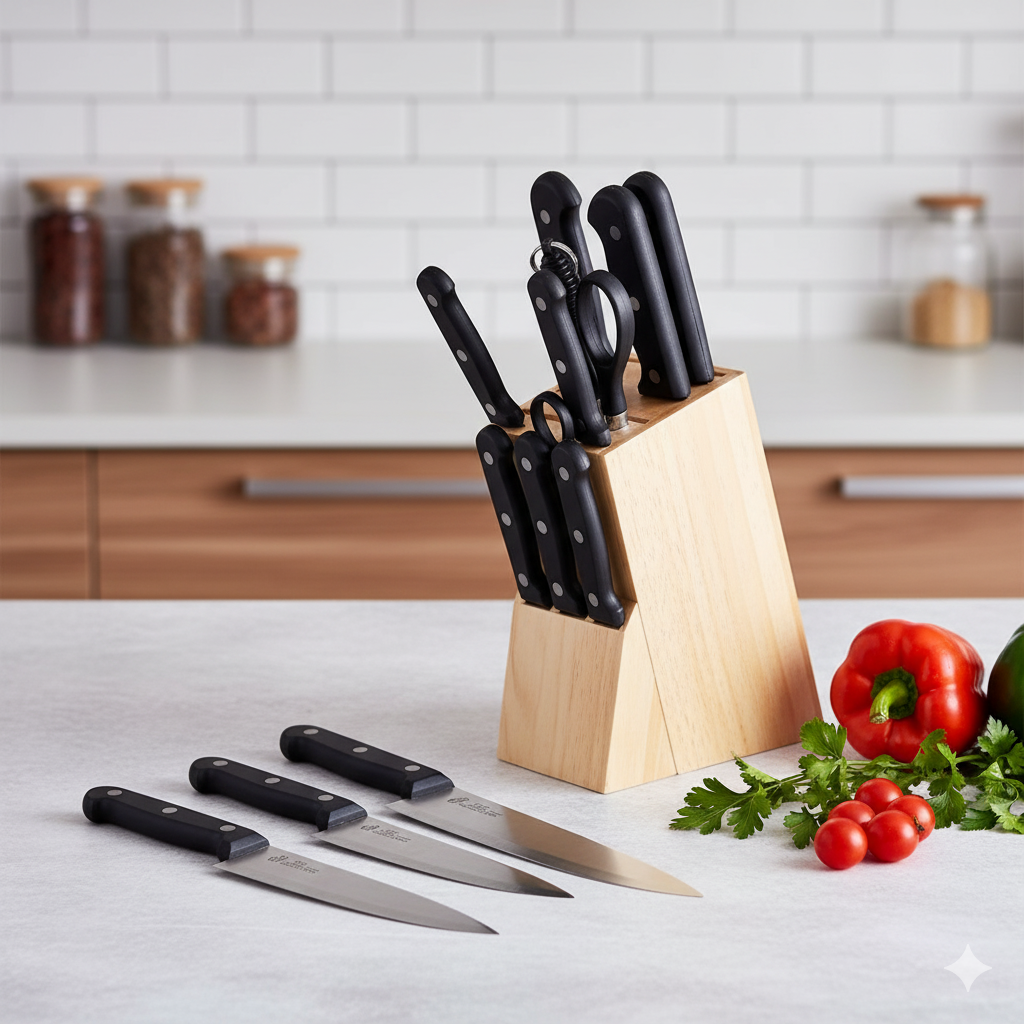 6-Piece Knife Block Set with Wood Storage Block
