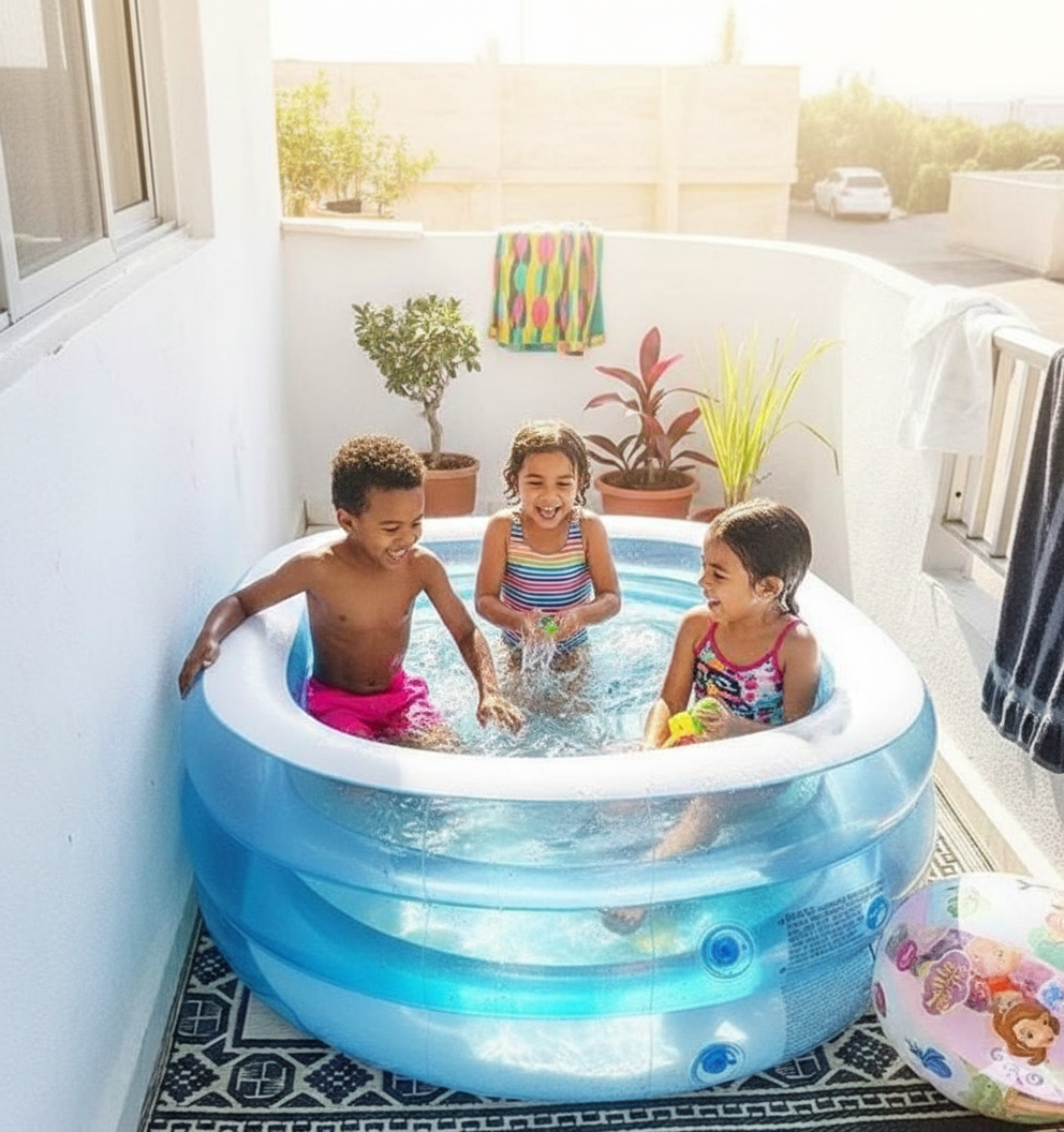 Whale-themed inflatable kids pool, size 163 × 107 × 46 cm, suitable for babies and toddlers