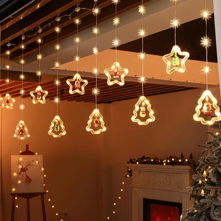 Christmas LED Lights with Santa, Snowman, Reindeer & Christmas Tree – 10 Pendants