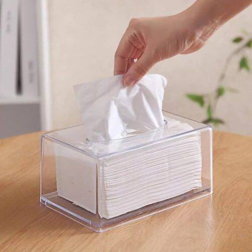 Clear Acrylic Tissue Box Holder – Minimalist Serviette Storage Box for Home, Office, Bathroom, and Tabletop Organization