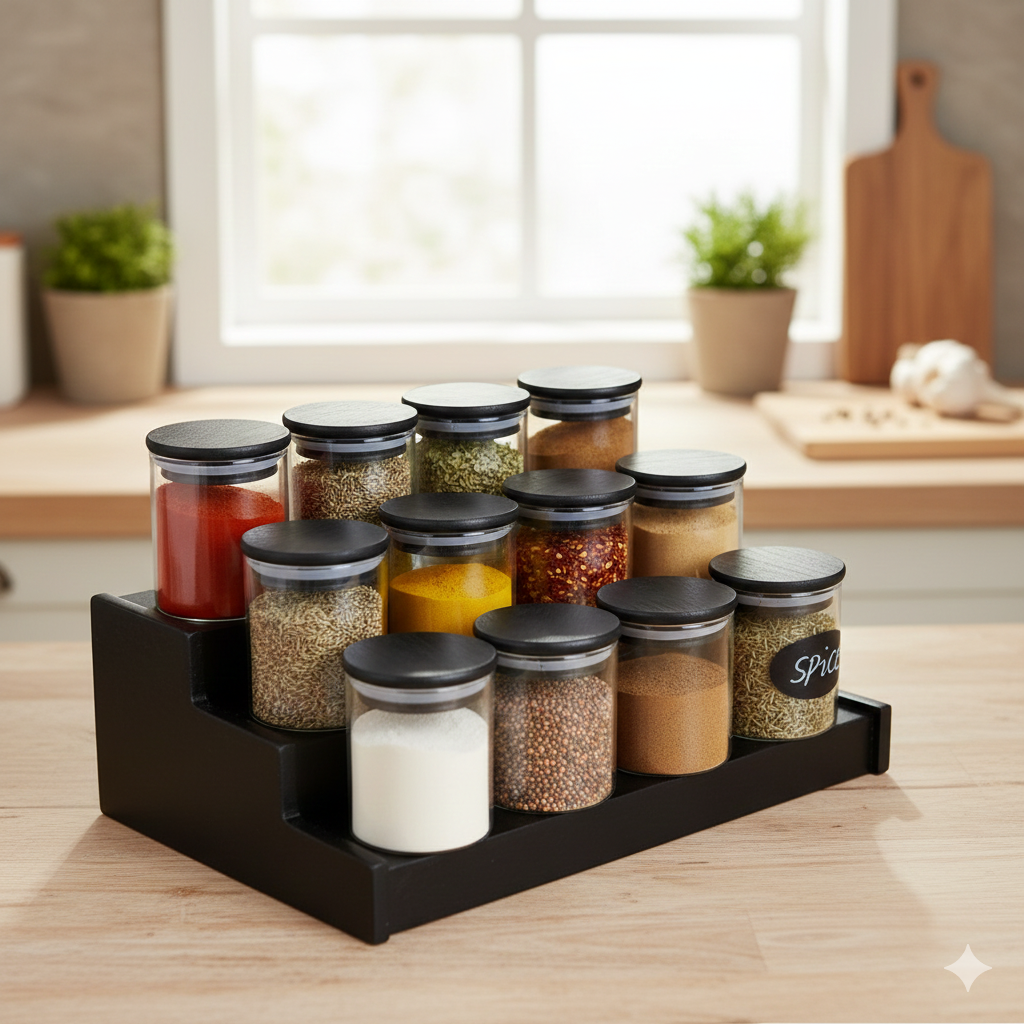 12pc Glass Spice Jar Set with Black Bamboo Lids