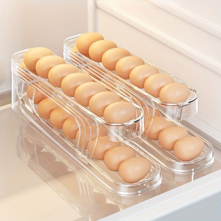 Automatic Rolling Egg Dispenser – Acrylic Refrigerator Egg Organizer with Gravity Feed Slide Out Design for Kitchen and Fridge Storage