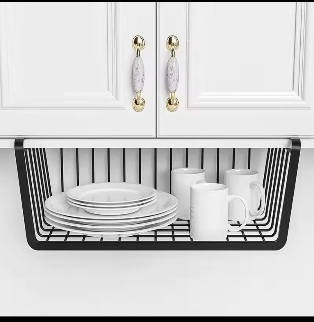 metal under shelf organiser space saving storage rack black white under cabinet shelf basket