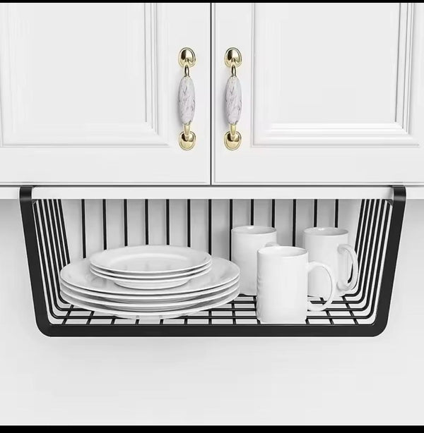 metal under shelf organiser space saving storage rack black white under cabinet shelf basket