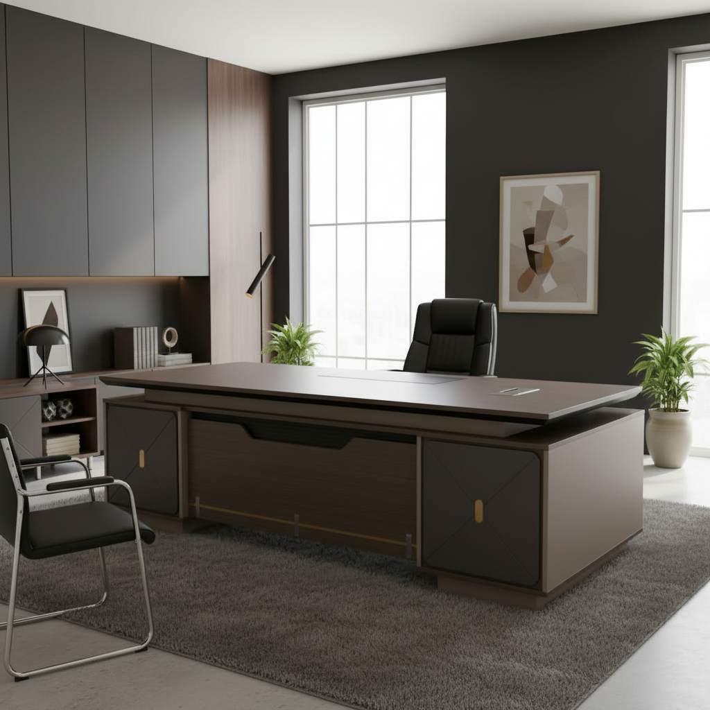2.4m L-Shaped Executive Office Desk with Side Return and Storage Cabinets