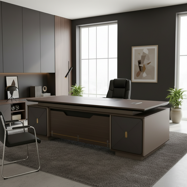 2.4m L-Shaped Executive Office Desk with Side Return and Storage Cabinets