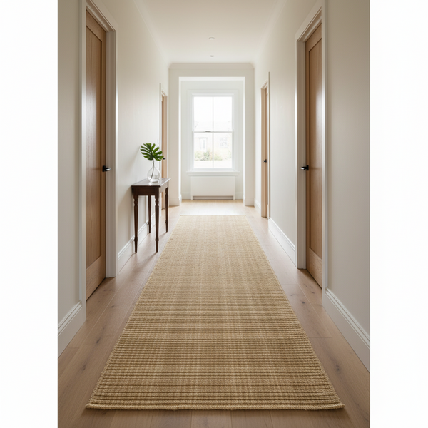 Timeless Woven Ribbed Corridor Runner Rug - Natural Beige Horizontal Rib  KBLOOM04 #T03