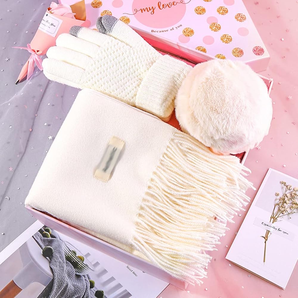 Cashmere Winter Scarf, Gloves & Ear Muffs Gift Set