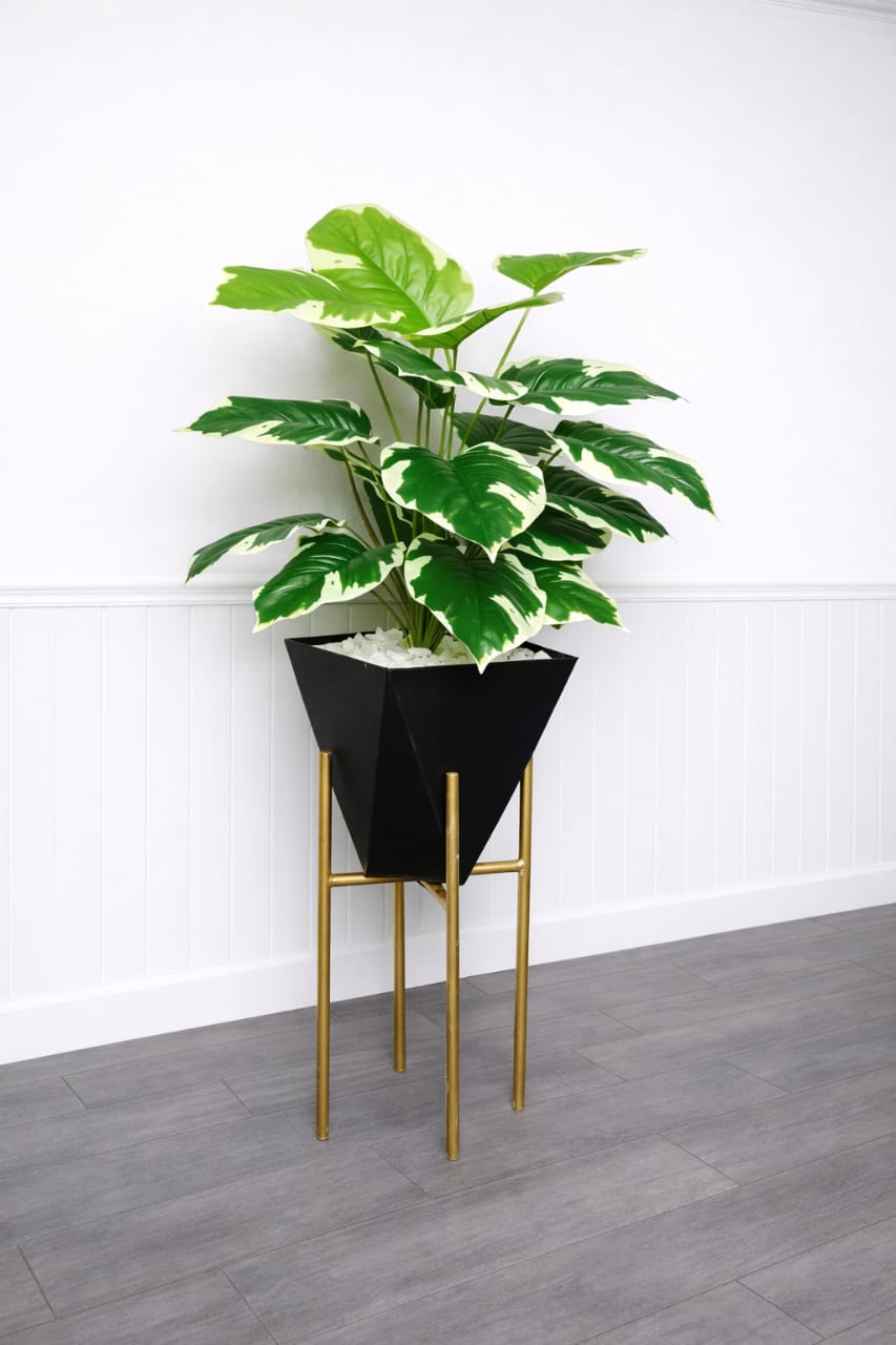 Variegated Artificial Monstera Plant with Metal Stand and Pebbles – 140cm