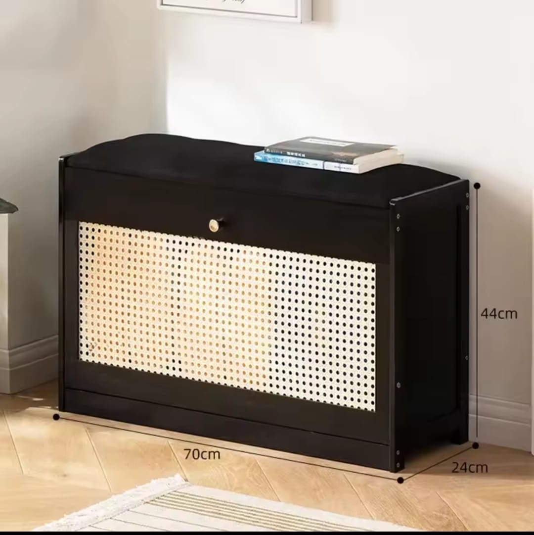 Wooden Stool with Flip Drawer Shoe Cabinet