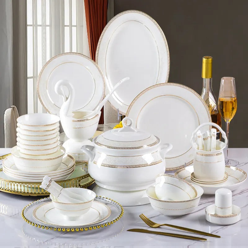 60 PCS Gold Rim China Bone Dinnerware Set