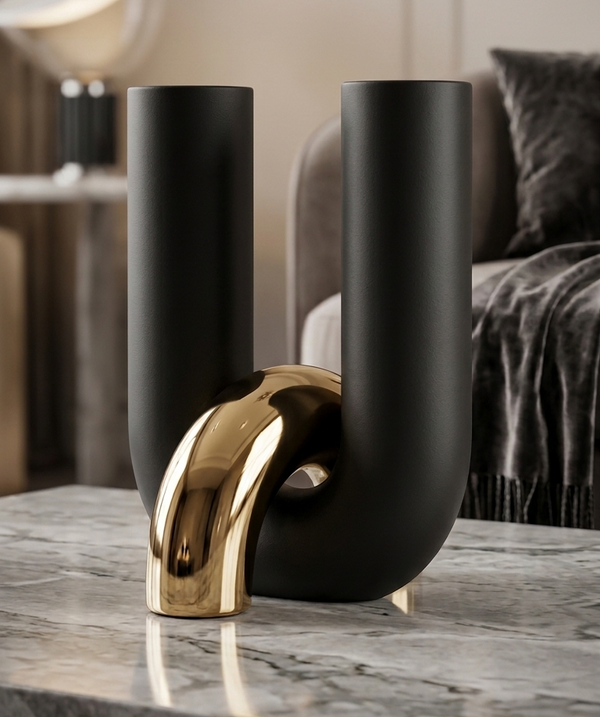 Noir Curve ceramic vase with sculptural design for modern luxury home décor, perfect for shelves, consoles, and coffee tables