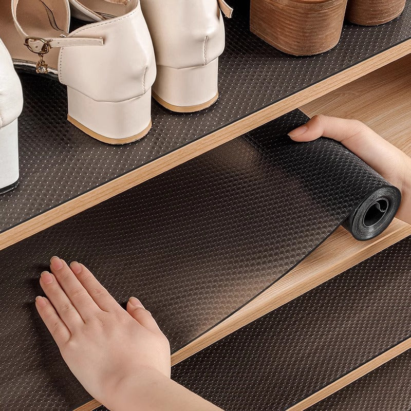 Thickened drawer and shelf liner mat measuring 30x500cm with oil resistant and moisture resistant design for cupboards cabinets and storage spaces.