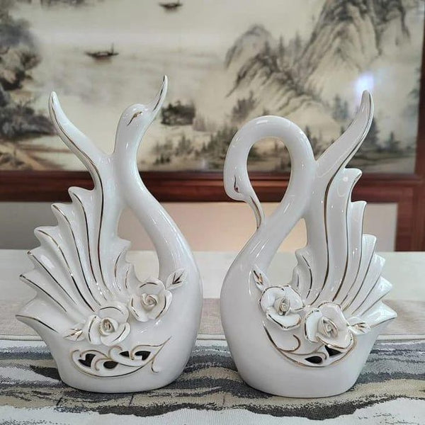 Ornament, 2pcs Ceramic Couple Swan