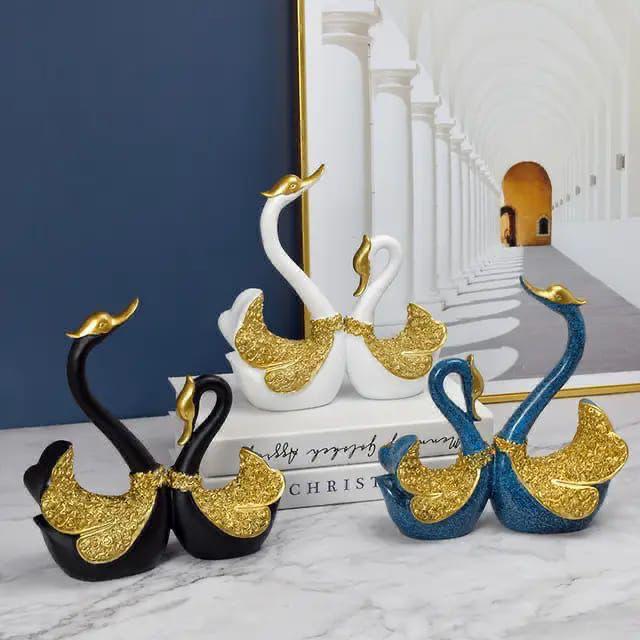Pair Swan Resin Figurine Sculpture Statue, White Black and Blue - available in Nairobi, Kenya