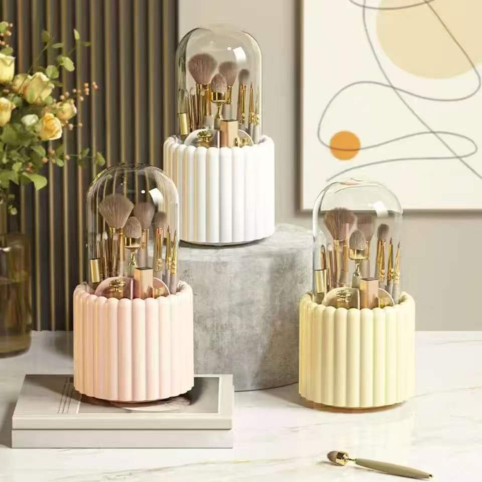 Rotating Jewelry and Cosmetic Organizer 360 Degree – Cream Pink White Storage Stand for Makeup and Accessories