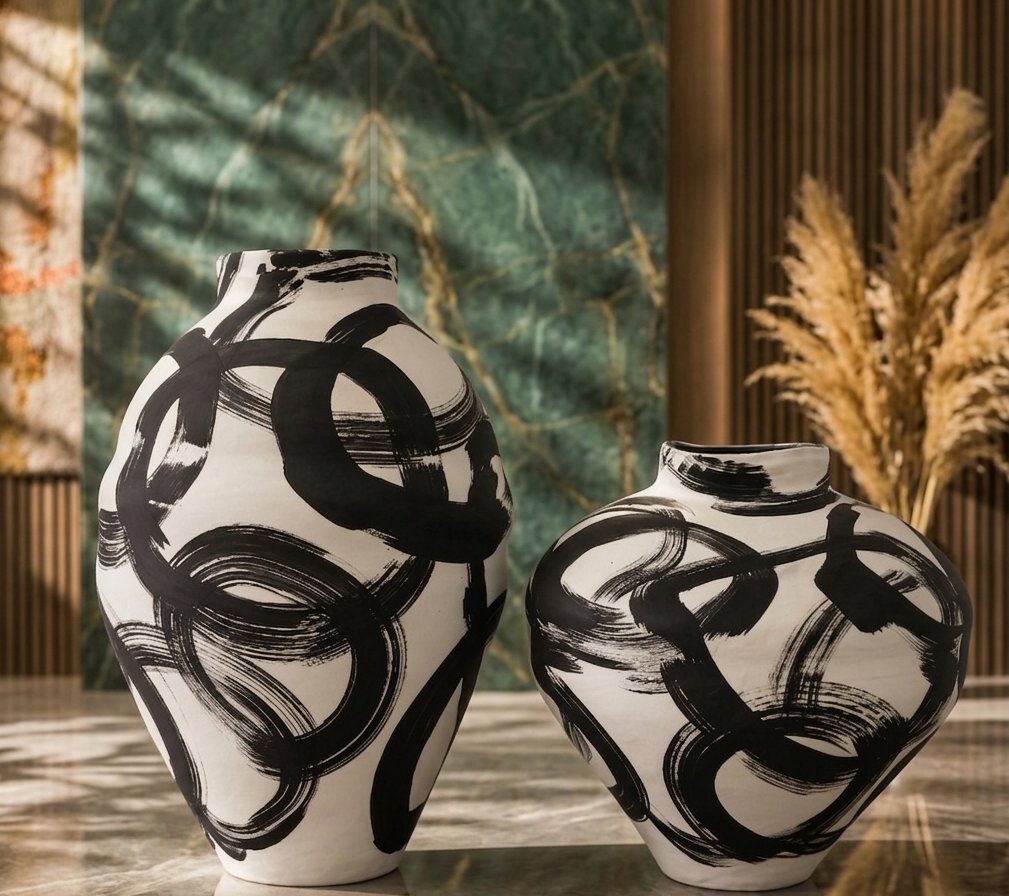 Gemelli Colllection artistic vase set 2pcs bold modern decorative vases sculptural home décor flower vase set luxury interior styling shelves console office corner decor