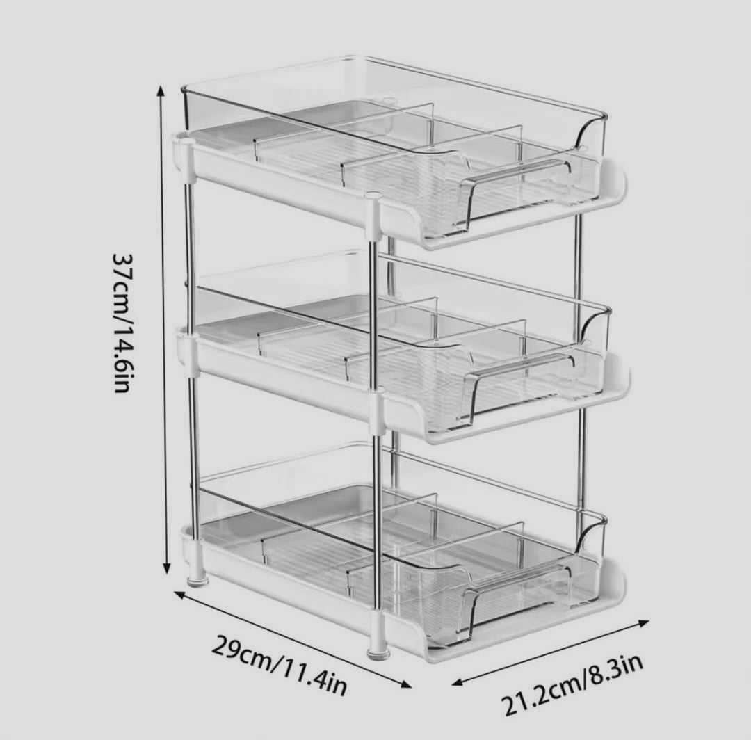 3 Tier Multifunctional Storage Rack with Clear Acrylic Trays
