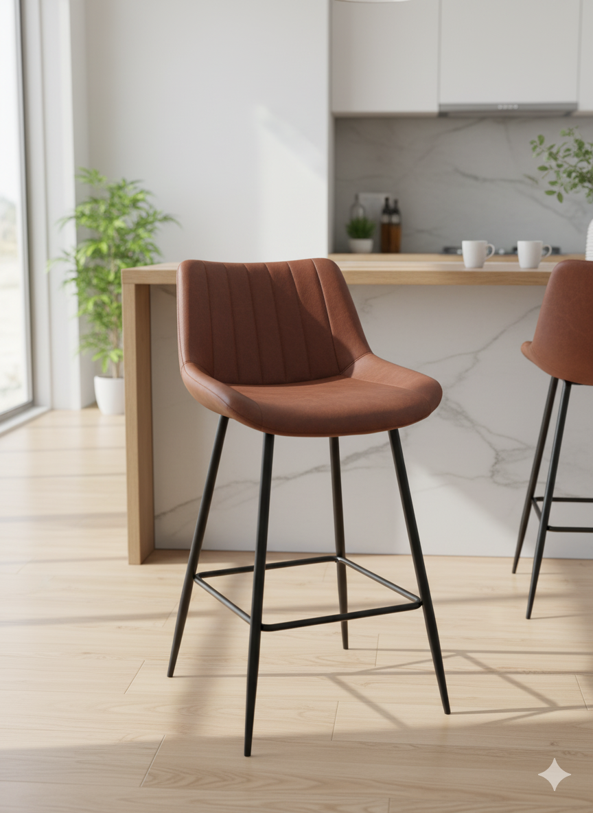 Non-adjustable bar stool in modern kitchen setting
