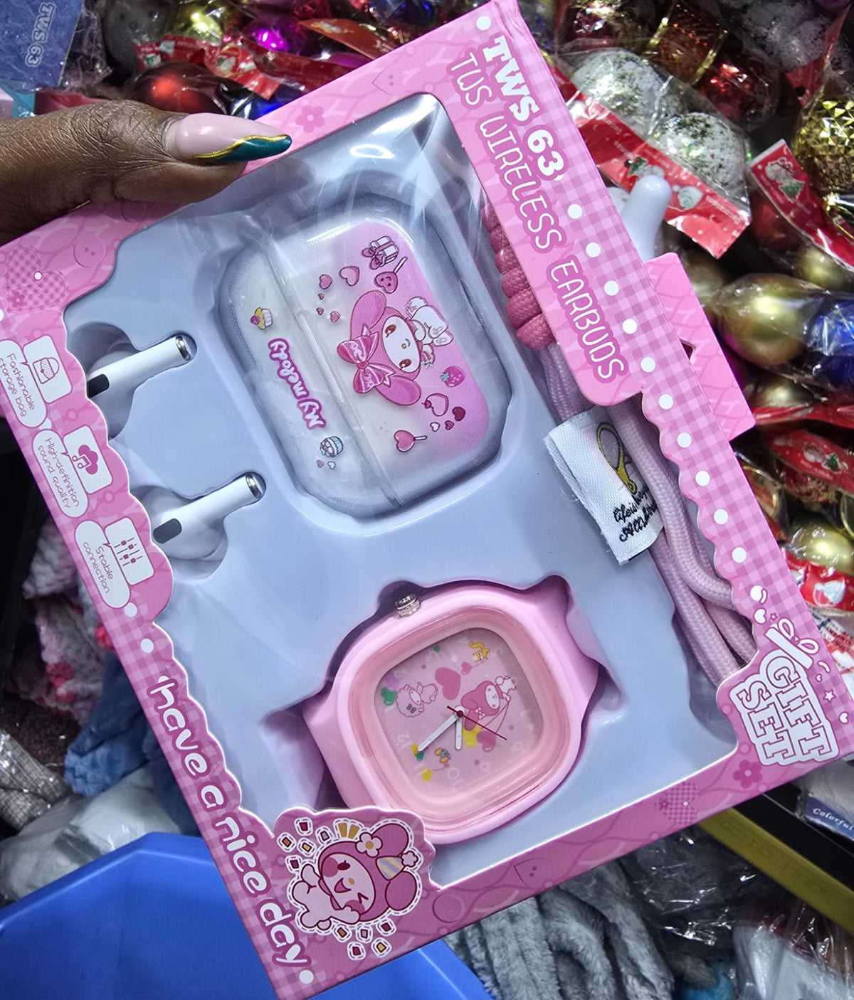 kids perfect gift set watch with earpod case and hand fan