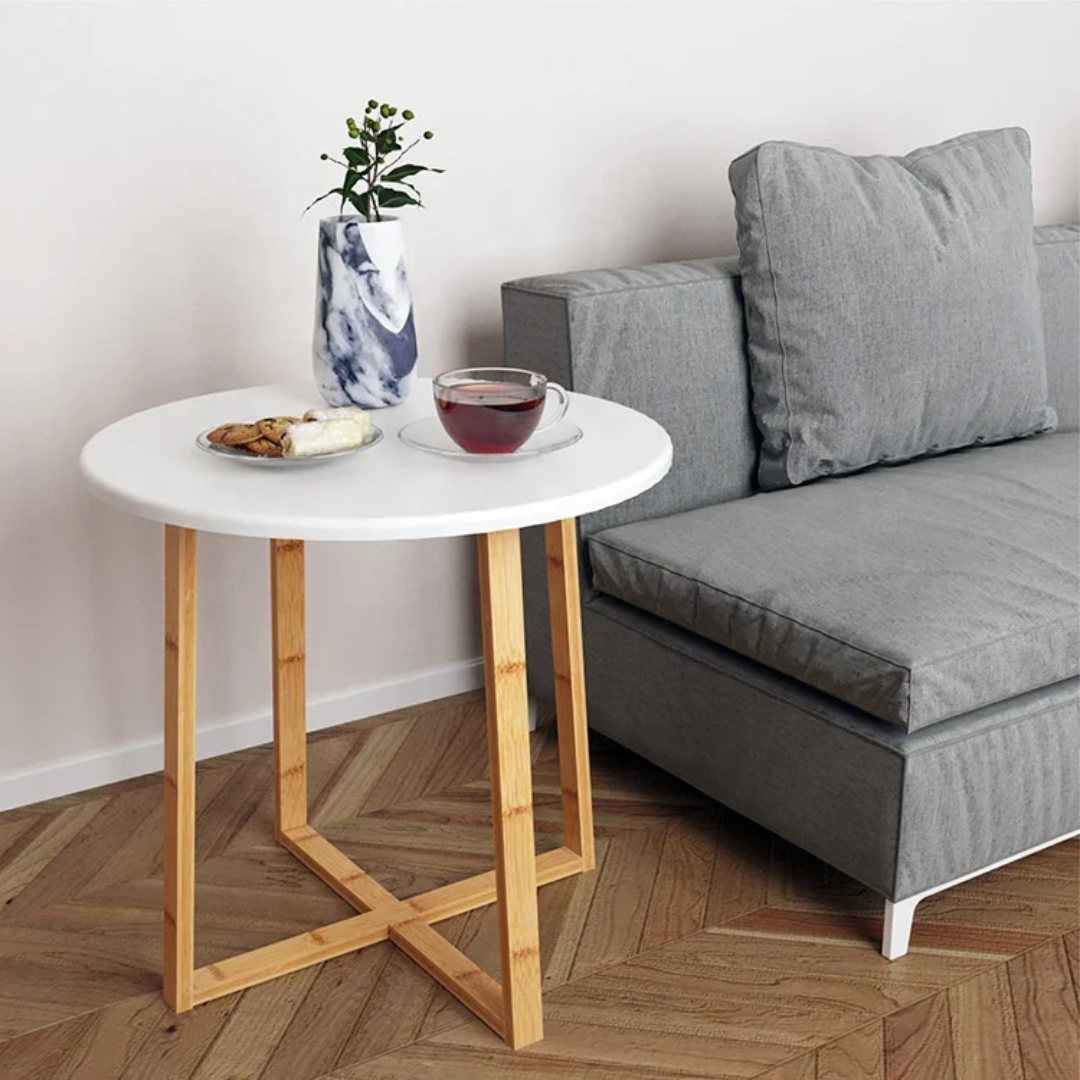 Round Side Table with Wooden Legs