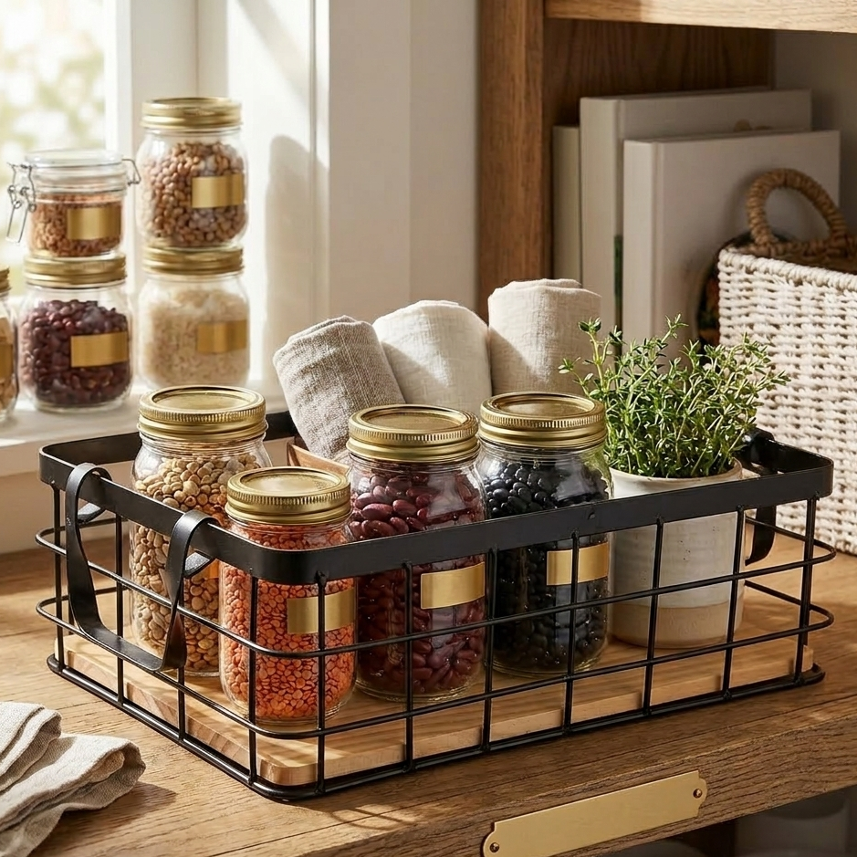 Multipurpose Storage Iron Basket with Bamboo Base, Durable and Stylish Organizer for Toys, Books, Towels, and Household Items, Modern Home and Office Storage Solution