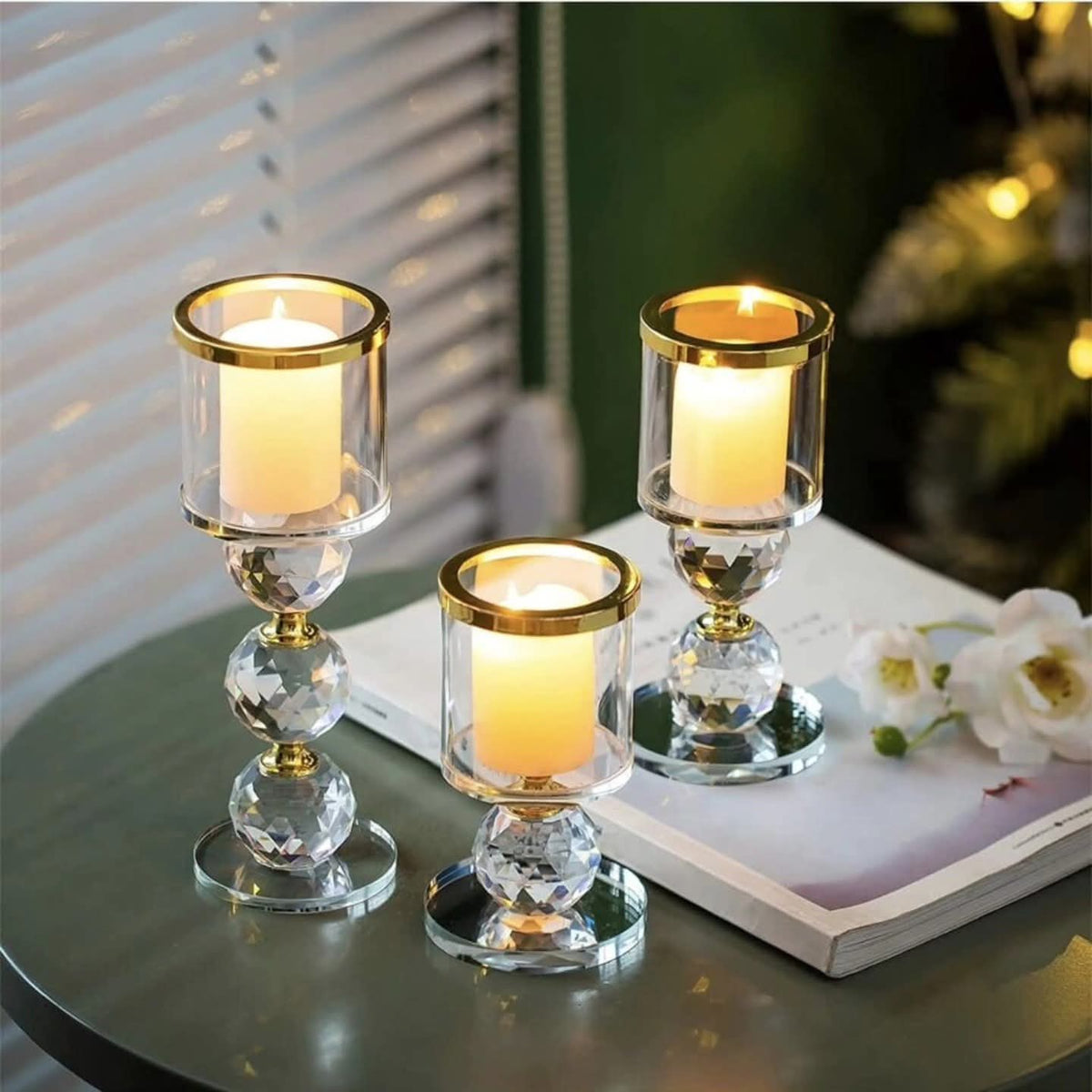 3PCS Crystal Glass Candle Holder Set