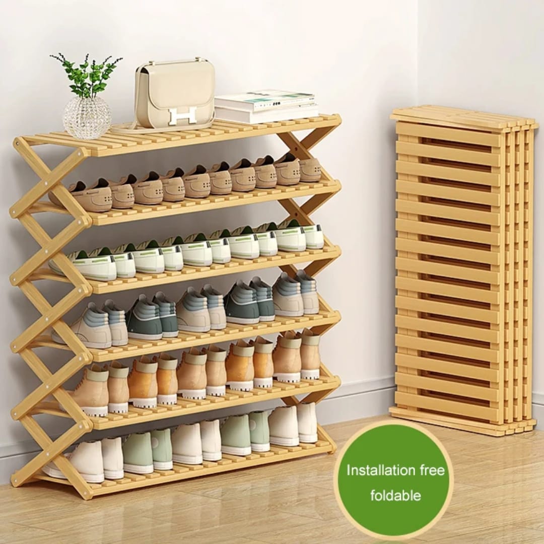 6-Tier Black Bamboo Shoe Rack